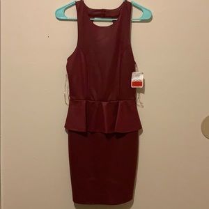 Fitted burgundy dress.